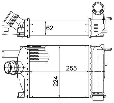 Ladeluftkühler Rippen gelötet Alu 255 mm - 224 mm MAHLE für u.a. DACIA DUSTER
