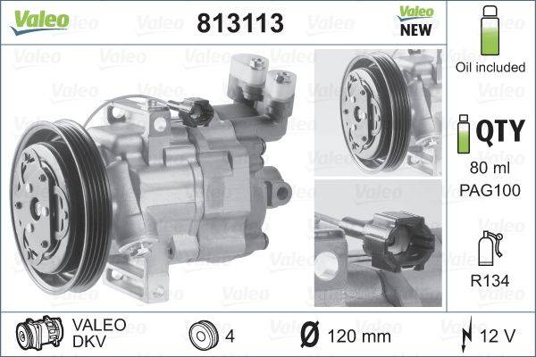 Klimakompressor 12 V R 134a Ø 120 mm VALEO für u.a. NISSAN MICRA