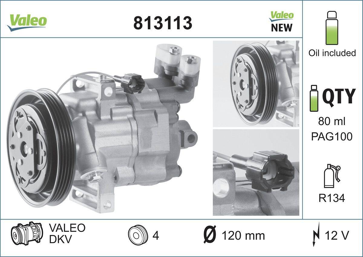 Klimakompressor 12 V R 134a Ø 120 mm VALEO für u.a. NISSAN MICRA