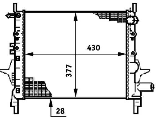 Kühler Motor Rippen mech. gefügt 430 mm - 377 mm MAHLE für u.a. RENAULT TWINGO