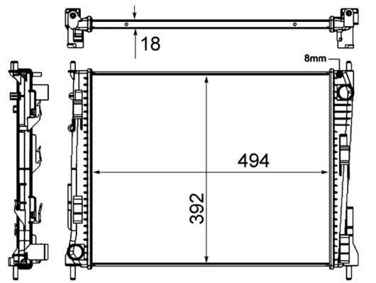 Kühler Motor Rippen mechanisch gefügt 494 mm - 392 mm MAHLE für RENAULT TWINGO