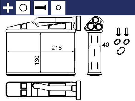 Wärmetauscher Innenraumheizung Alu 218 mm - 130 mm MAHLE für u.a. BMW 5er
