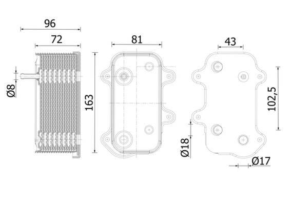 Ölkühler Kühlrippen gelötet 163 mm - 81 mm MAHLE für u.a. PORSCHE BOXSTER
