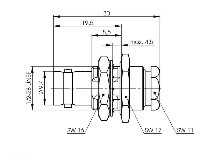 Telegärtner T100123563 BNC-Kabeleinbaubuchse 50 Ohm für RG178B/U Druckverschraubung