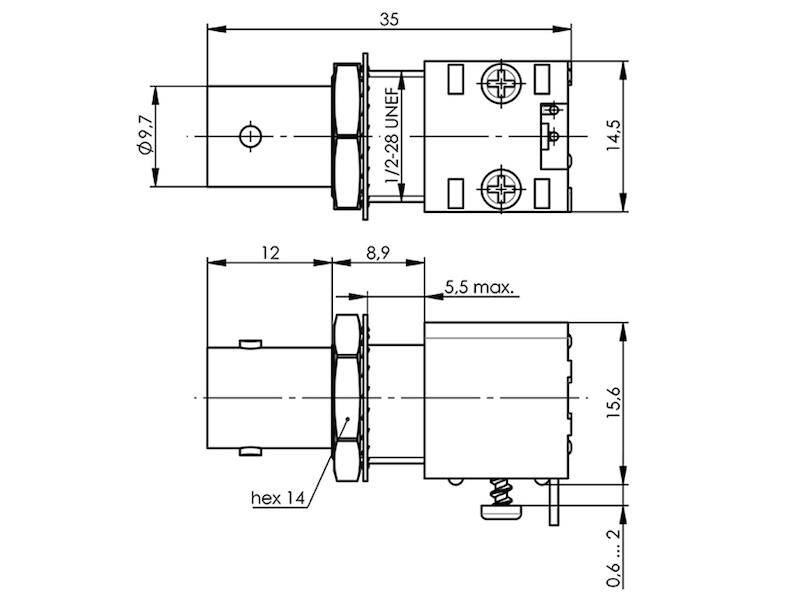 Telegärtner T100132568 BNC-Einbaubuchse 50 Ohm print abgewinkelt