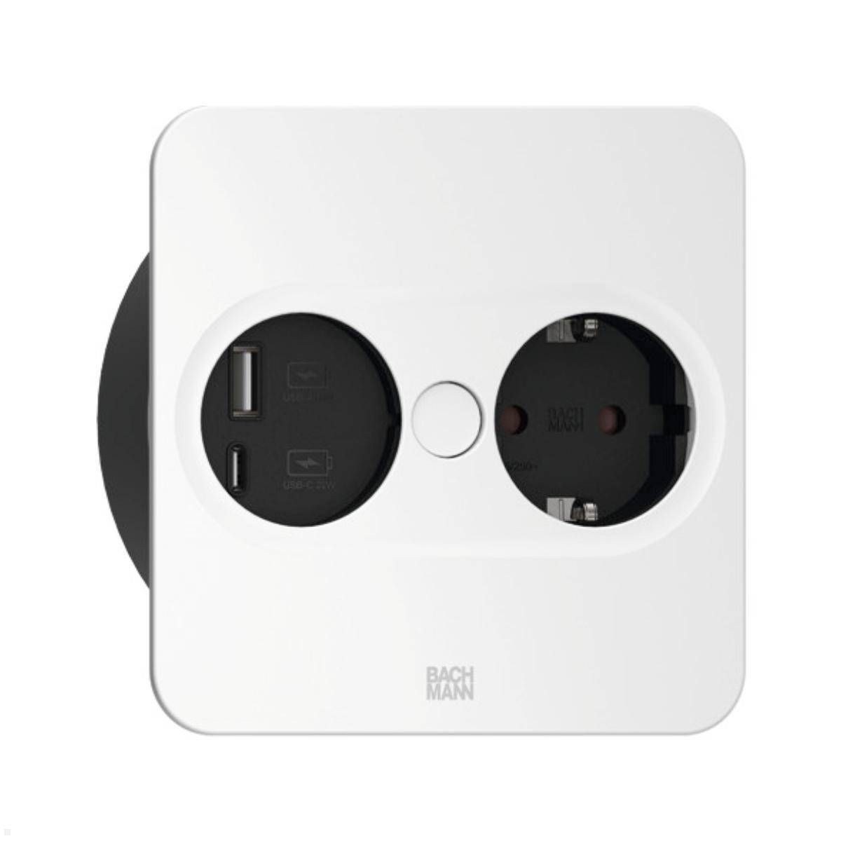 BACHMANN TWIST 2 1xCEE7/3 1xUSB A/C 22W 2,0m AEH RAL9010 30GE eckig