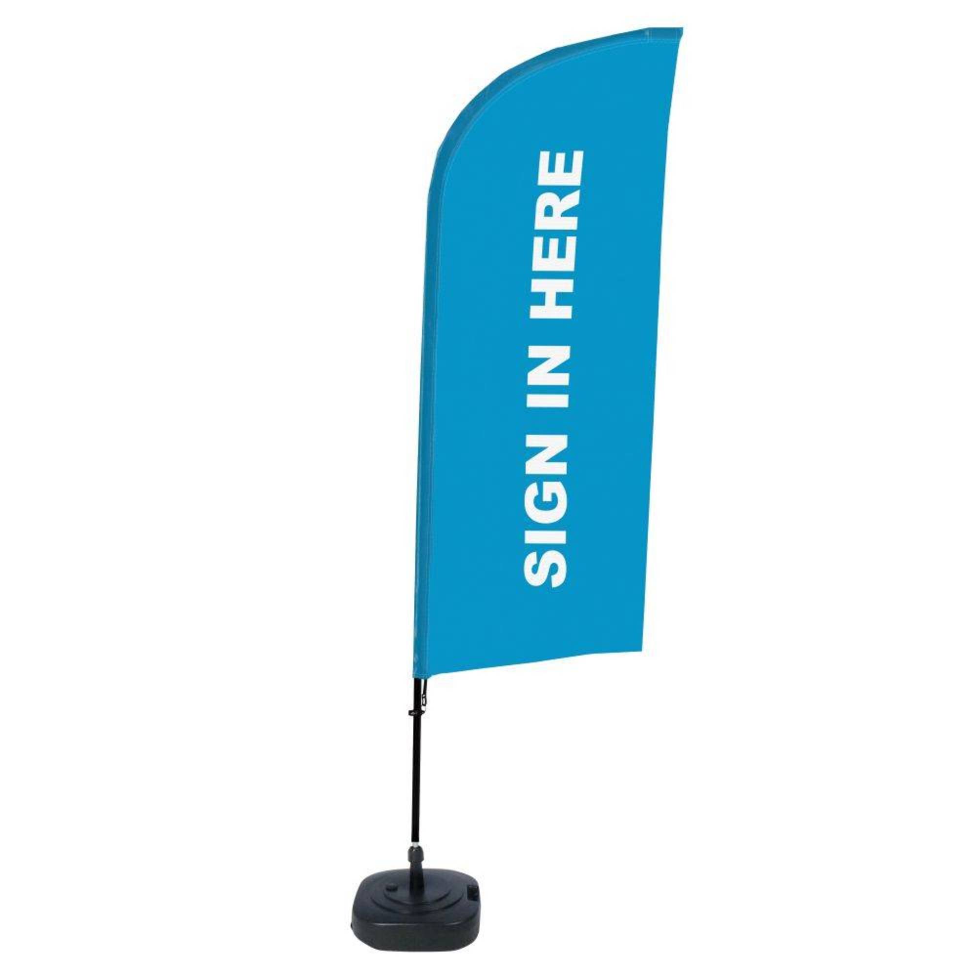 Beachflag Hier Anmelden bl englisch