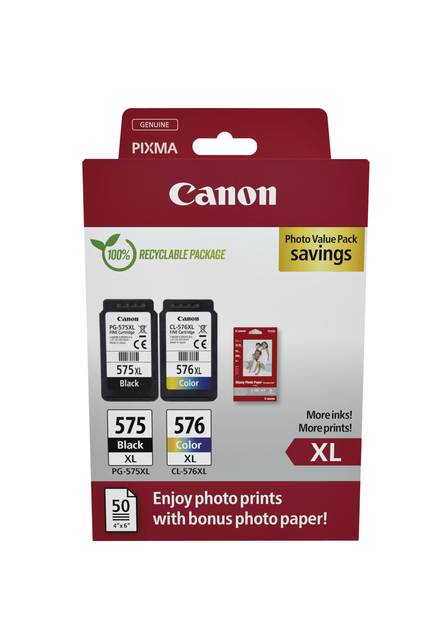 Canon PG-575XL/CL-576XL Photo Paper Value Pack - 2er-Pack - Hohe Ergiebigkeit - Schwarz, Farbe (Cyan, Magenta, Gelb)