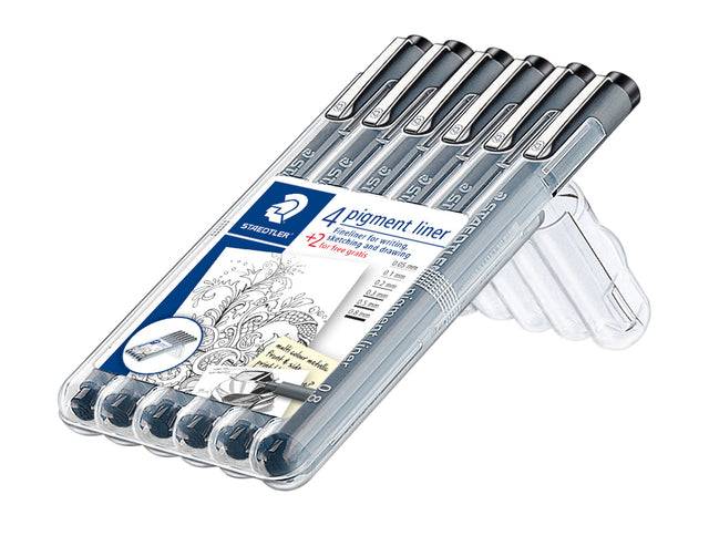 Staedtler - Fineliner Pigment 308 ASD WritingBl Zw | Setzen Sie ein 6 -Stück | 16 Stücke