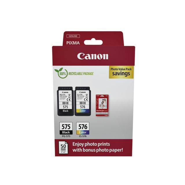 Canon PG-575/CL-576 Photo Paper Value Pack - 2er-Pack - Schwarz, Farbe (Cyan, Magenta, Gelb)