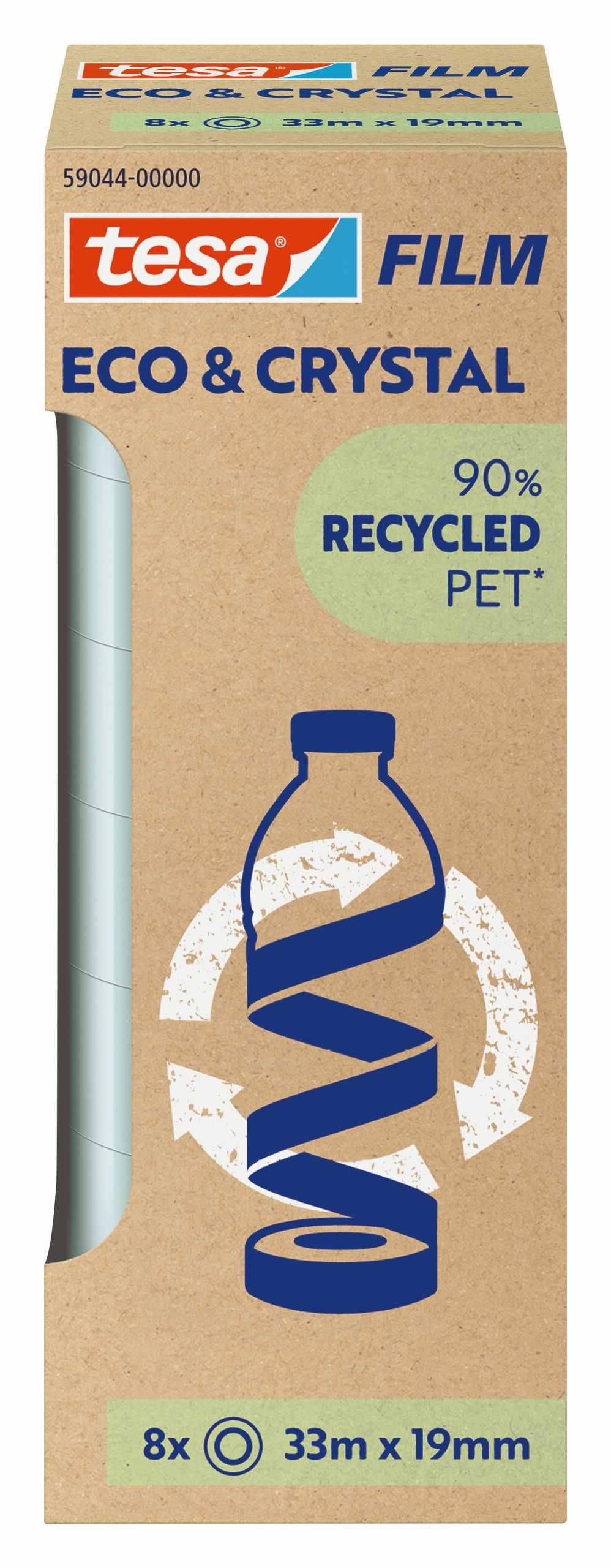tesa® 59044-00000-00 Klebefilm PET Eco & Crystal - 19mm x 33m, klar, 8 Rolllen Tower