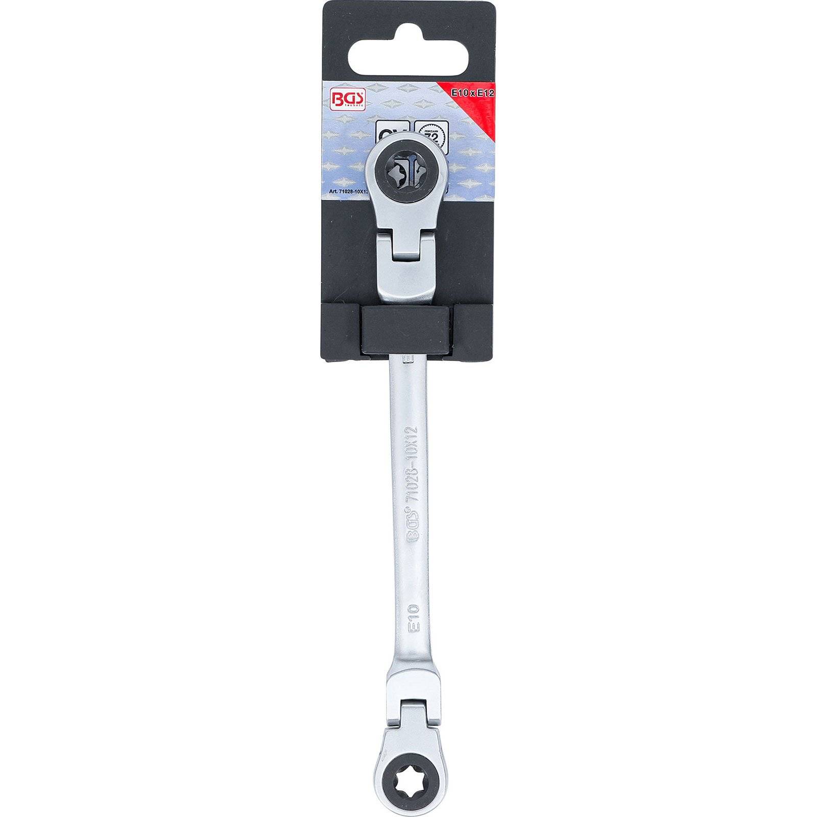 BGS 71028-10X12 Doppel-Ratschen-Ringschlüssel, abw inkelbar, mit E-Profil Ringköpfen, SW E10 x E12