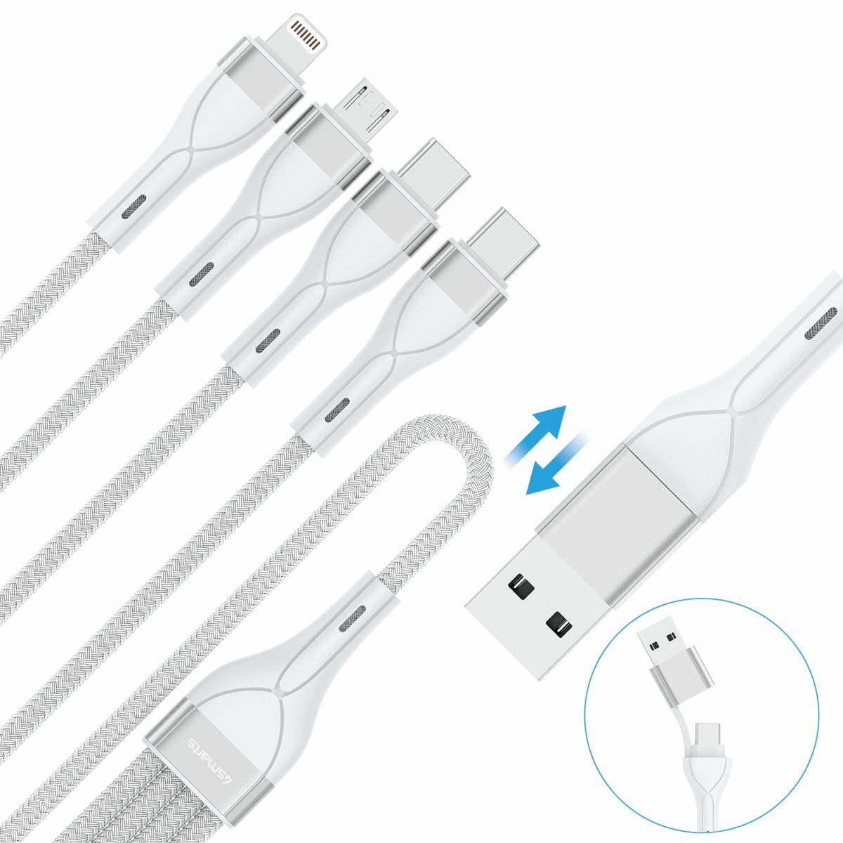 4SMARTS - 4in2 USB-C Multi-Ladekabel 1.2m weiß - Kabel - Digital/Daten