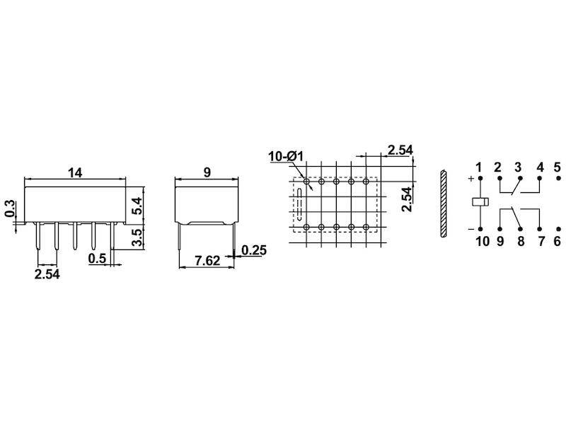 HONGFA Relais 2x Wechsler 1 A 12 Vdc