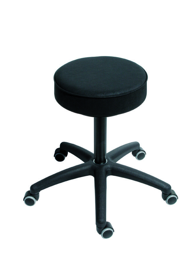 Arbeitsstuhl Hocker Modell 3520.1, 480-680mm, Rollen, Kunstledersitz, Kunststoff-Fußkreuz, Schwarz