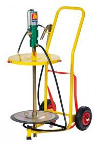 Mobiles Druckluftschmiergerät, für 50-60kg Eimer, mit Folgekolben Ø370mm, Fettpumpe 60:1