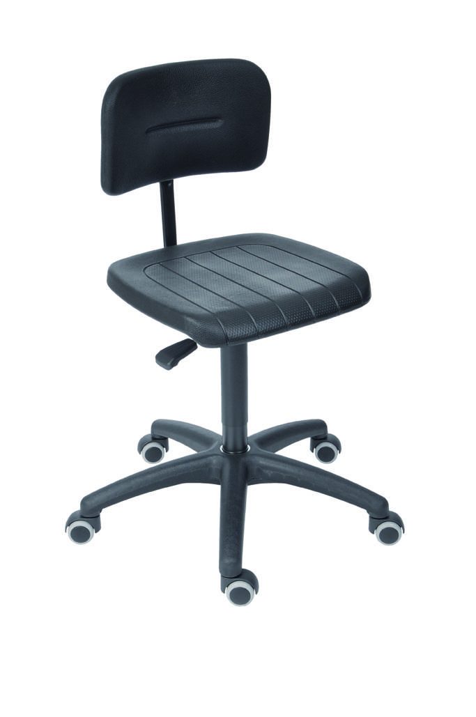 Arbeitsstuhl Modell 6162, 440-640mm, Rollen, Sicherheitsgasfeder, PU-Sitz, Sitz Schwarz