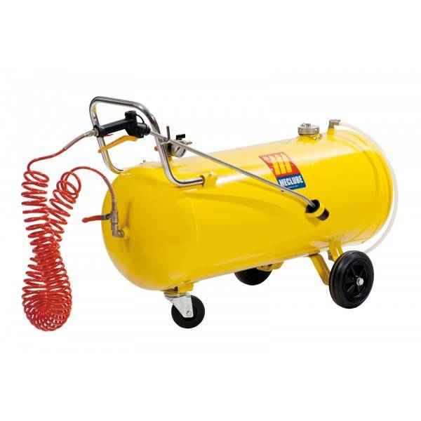 Beschichteter Drucksprüher aus Stahl, 100l Behälter, Spiralschlauch, Edelstahlsprühlanze