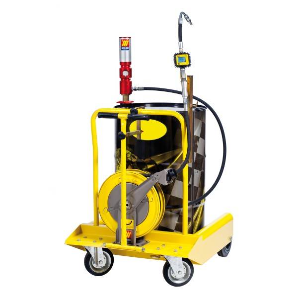 Mobile Frischölanlage Set, für Fässer 180-220l, Pneumatischepumpe 5:1, 28l/min, Schlauchroller 10m