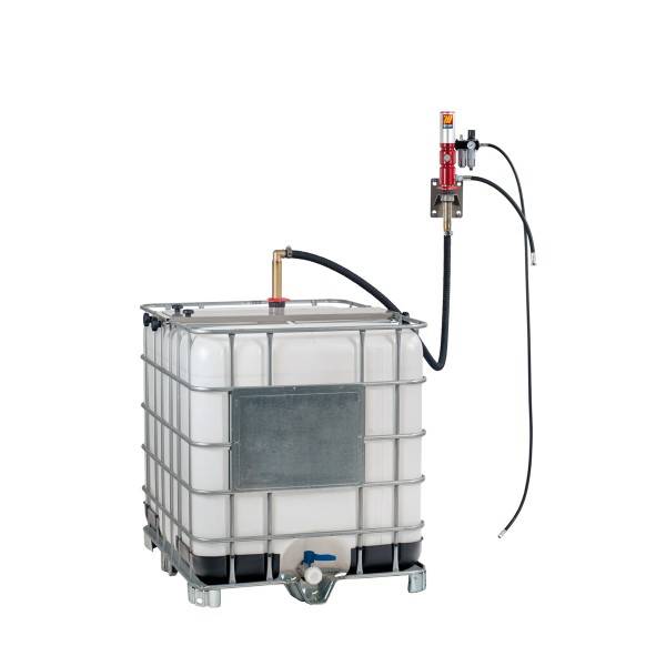 Wandmontierte Ölanlage, für 1000 l IBC-Container, Pneumatischepumpe 5:1, 28l/min, Schlauch 2,0m