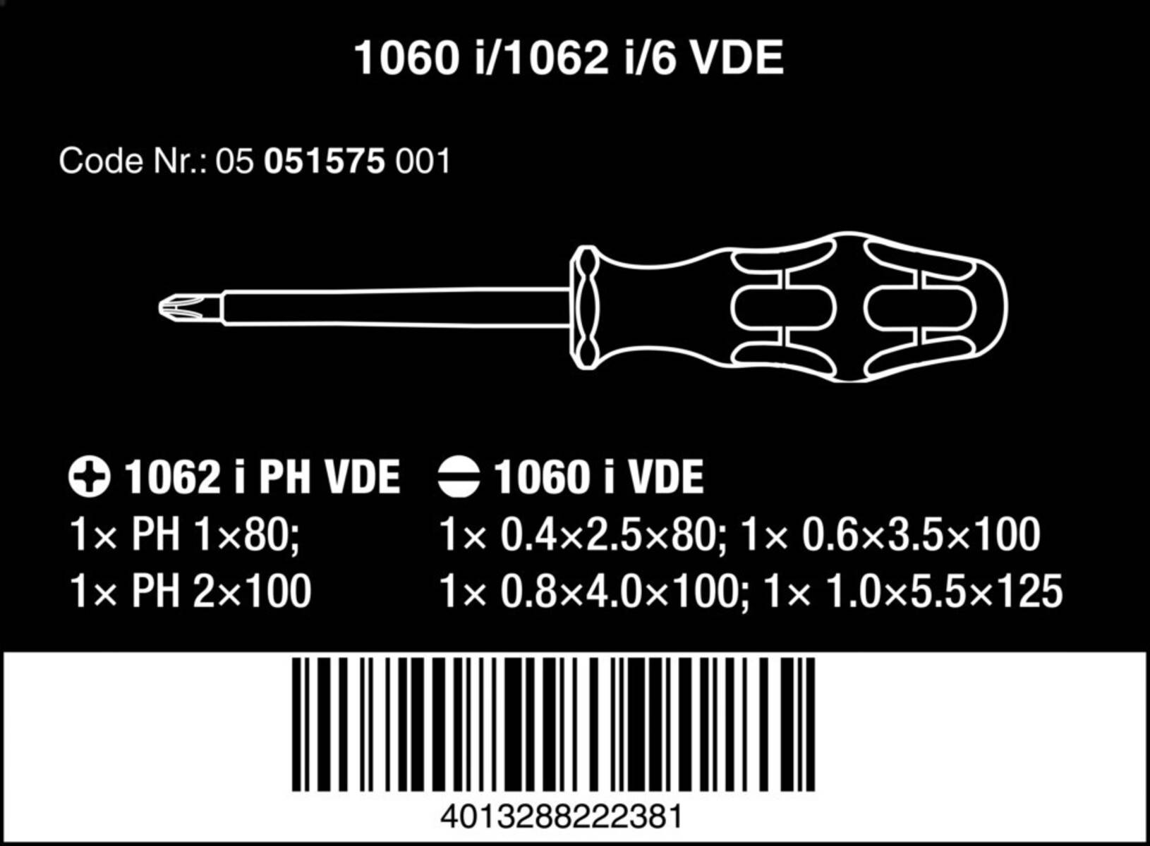 WERA Schraubendrehersatz VDE 05051575001 Kraftform 1060 i/1065 i/6, 6-teilig