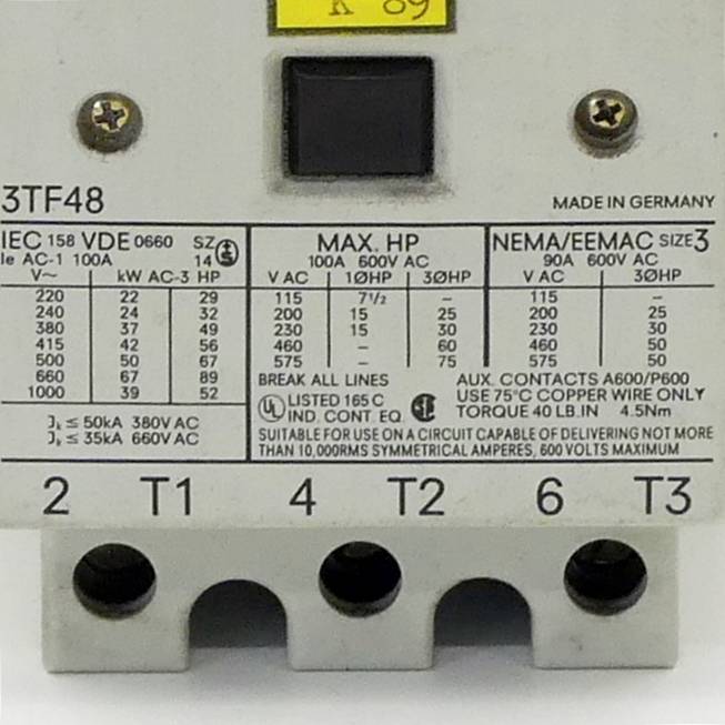 Siemens SIEMENS 3TF4822-0AP0 SIEMENS 3TF4822-0AP0 MOTOR PROTECTION SWITCH