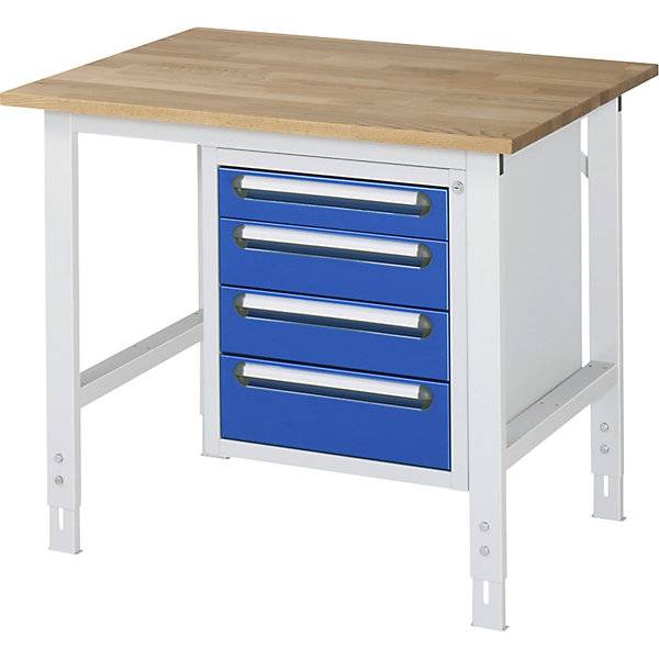 Arbeitstisch mit Schubladenschrank Unterbau-Container mit 4 Schubladen 1 x 90 2 x 120 1 x 140 mm BxT 1000 x 800