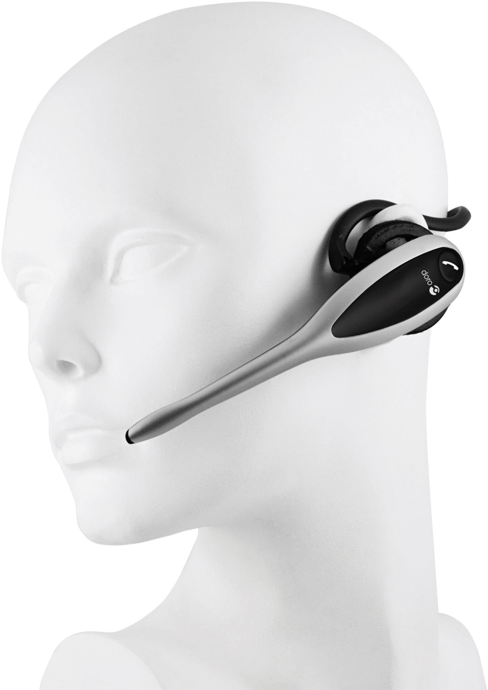 doro HS1910 Telefon-Headset DECT schnurlos, Mono In Ear Silber, Schwarz