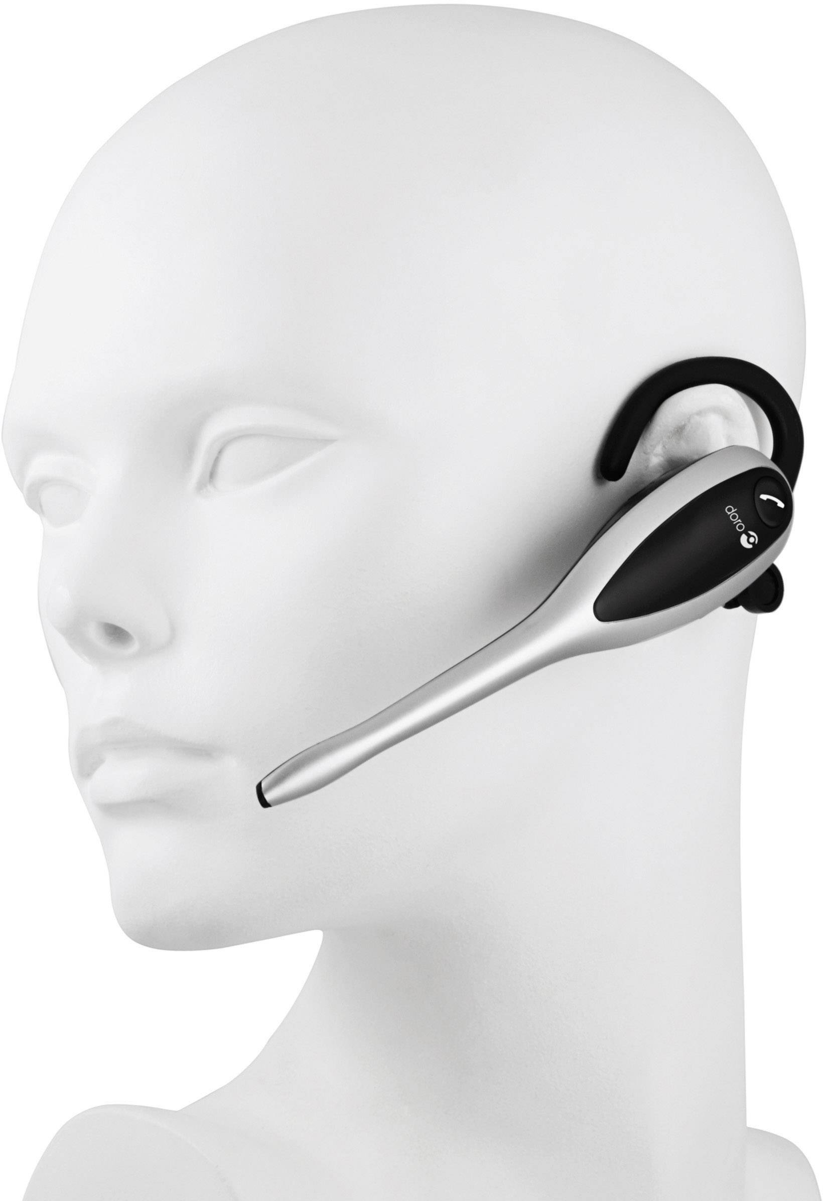 doro HS1910 Telefon-Headset DECT schnurlos, Mono In Ear Silber, Schwarz