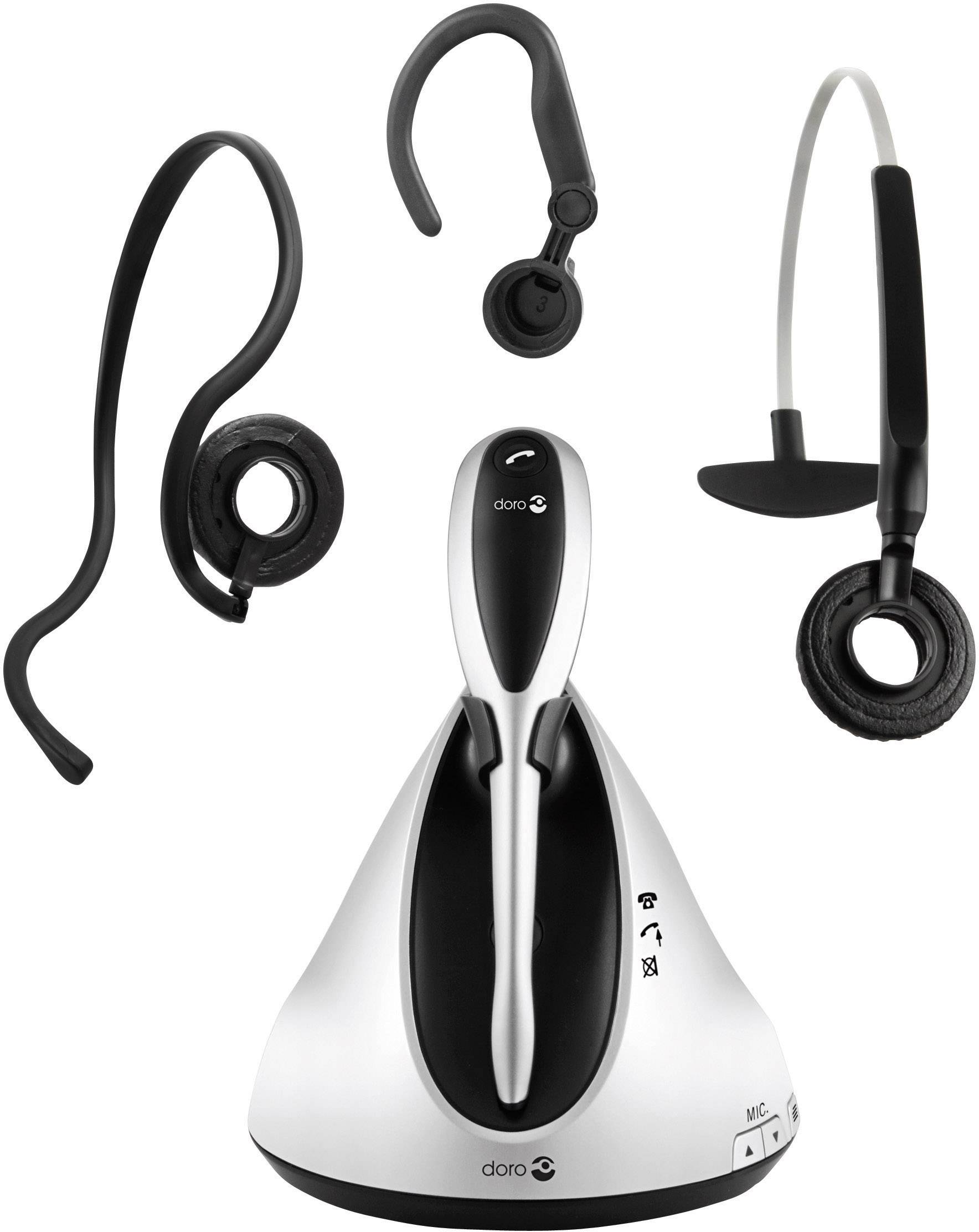 doro HS1910 Telefon-Headset DECT schnurlos, Mono In Ear Silber, Schwarz