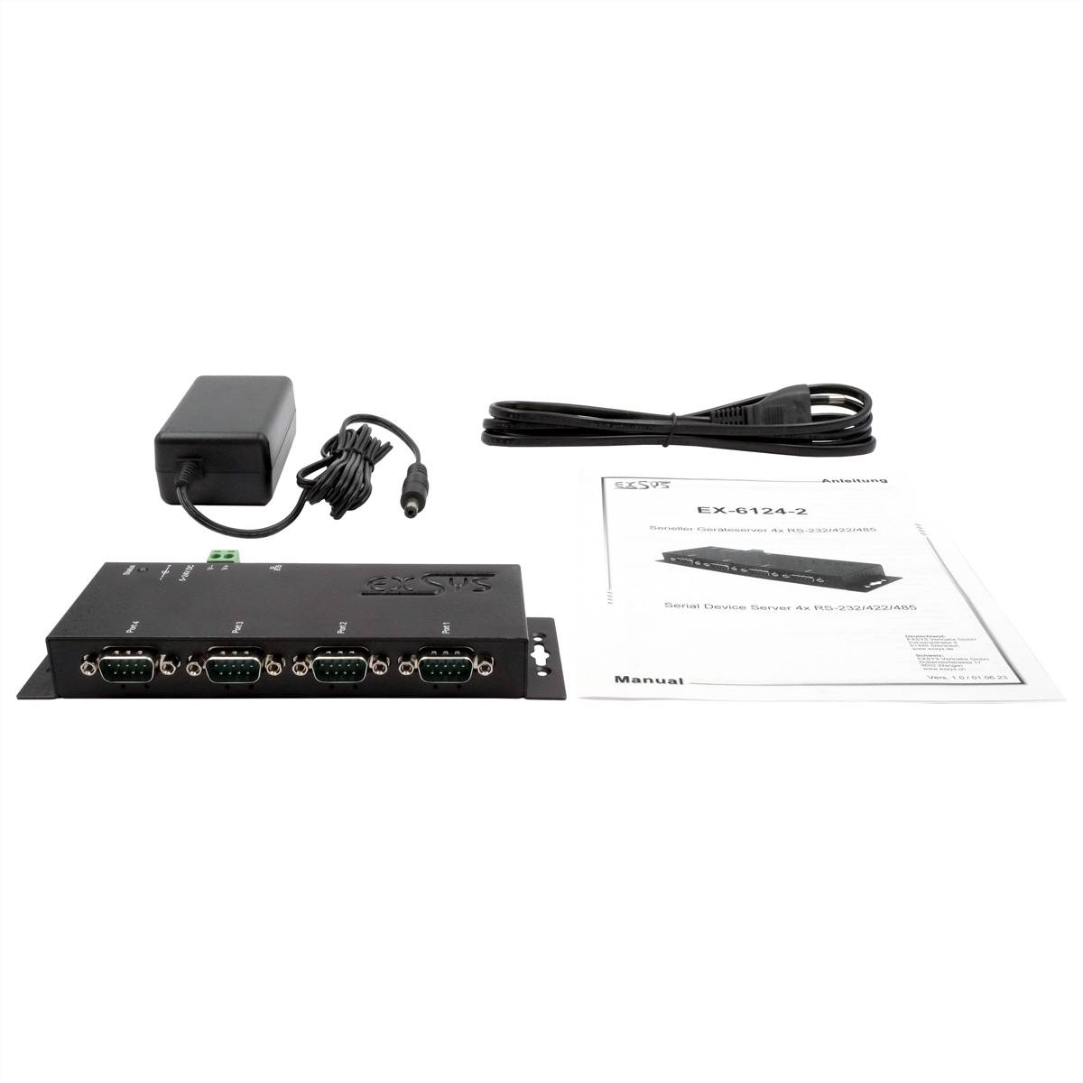 GmbH Ethernet zu 4 x RS-232/422/485 inkl. 12V/3A Netzteil EX-6124-2 - Ethernet