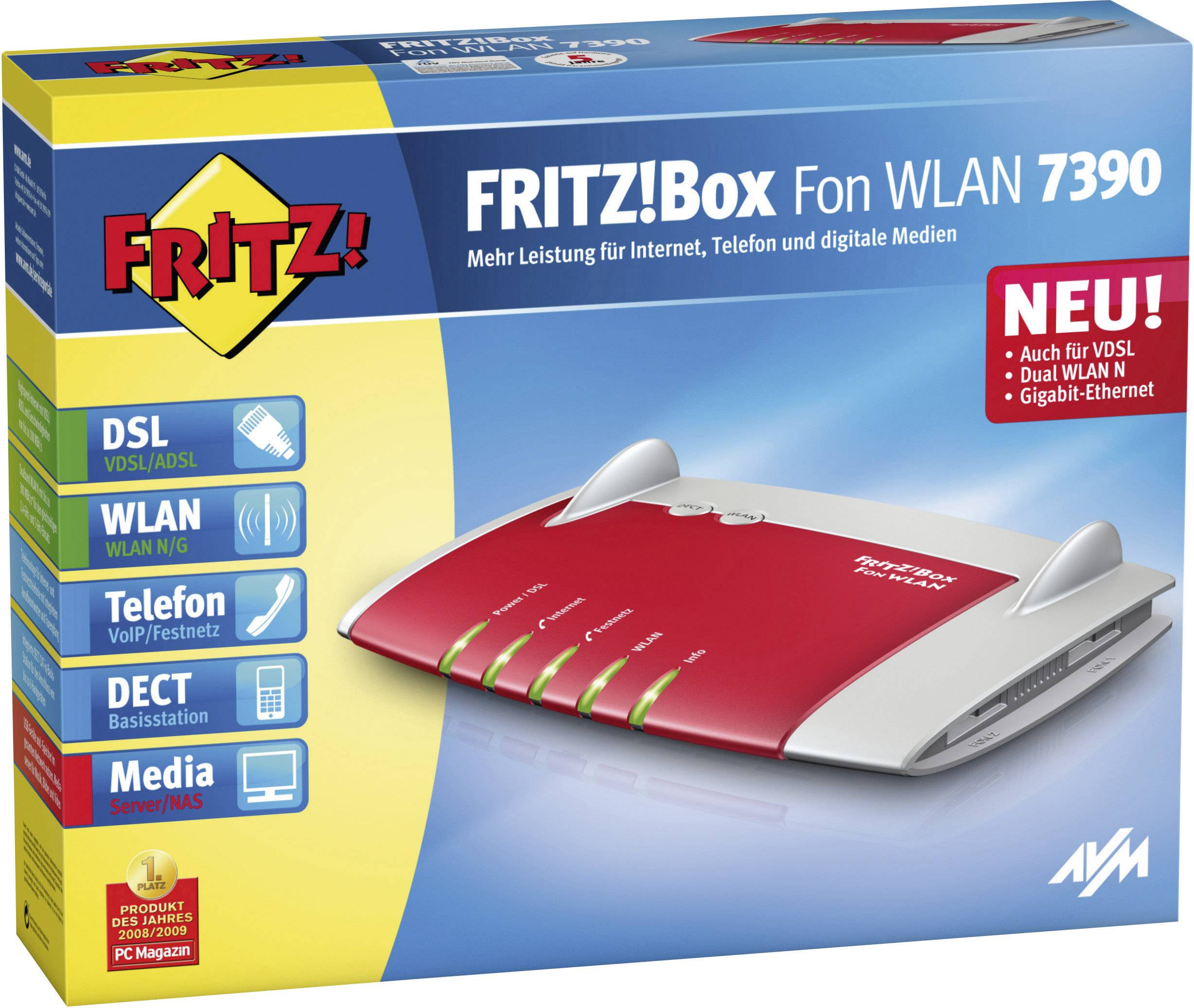 AVM FRITZ!Box 7390 WLAN Router mit Modem Integriertes Modem: ADSL, ADSL2+, VDSL 2.4 GHz, 5 GHz 600 MBit/s