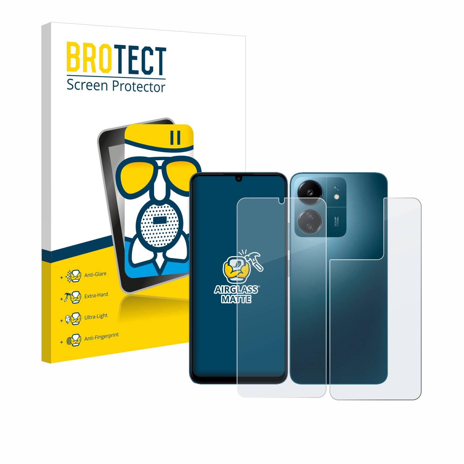 BROTECT AirGlass Matt Glas Schutz Folie für Xiaomi Redmi 13C (Display+Rückseite)