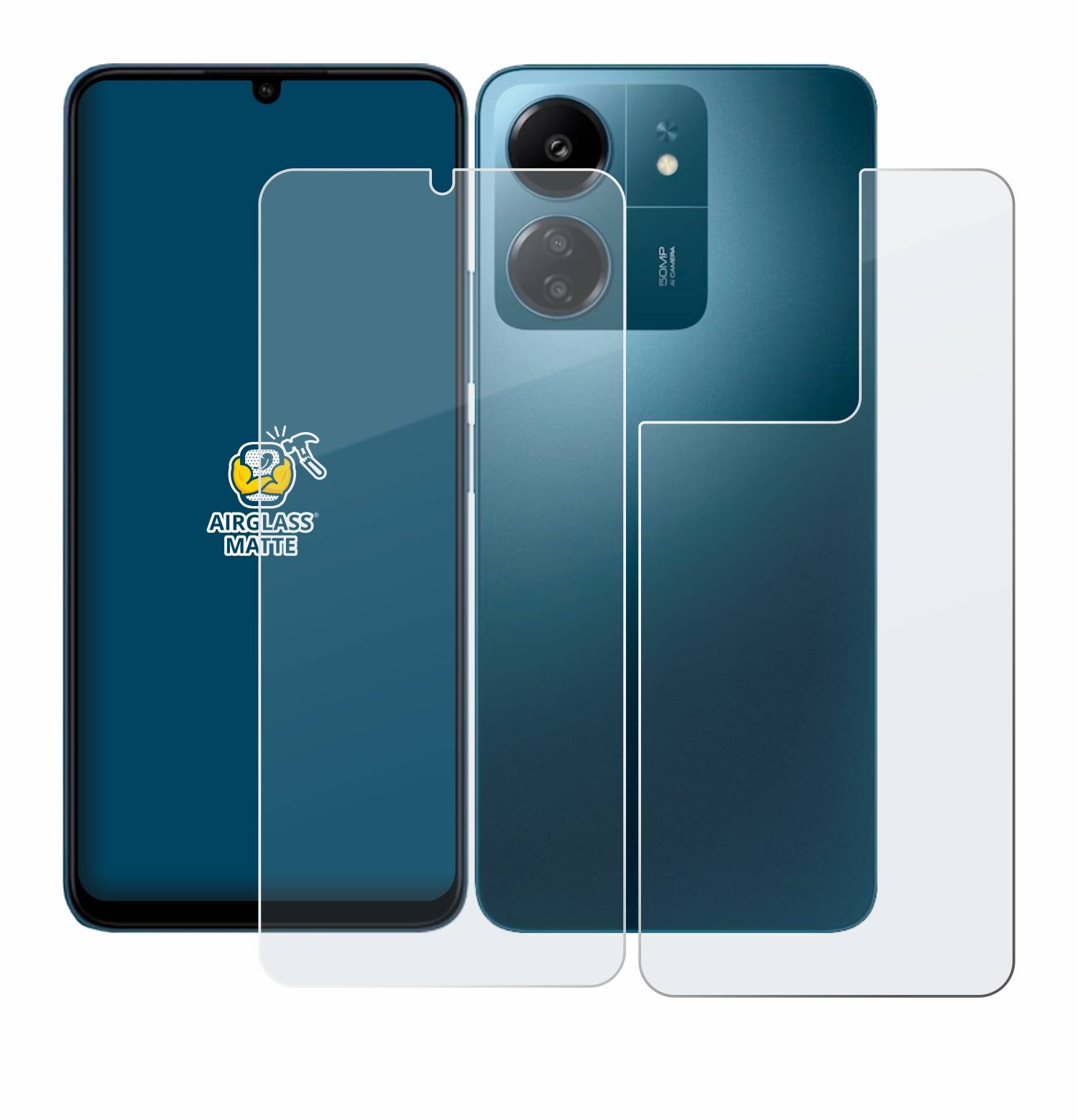BROTECT AirGlass Matt Glas Schutz Folie für Xiaomi Redmi 13C (Display+Rückseite)