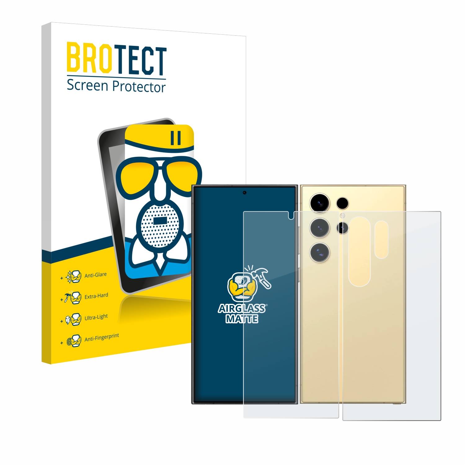 BROTECT AirGlass Matt Glas Schutz Folie für Samsung Galaxy S24 Ultra (case-friendly) (Display+Rückseite)