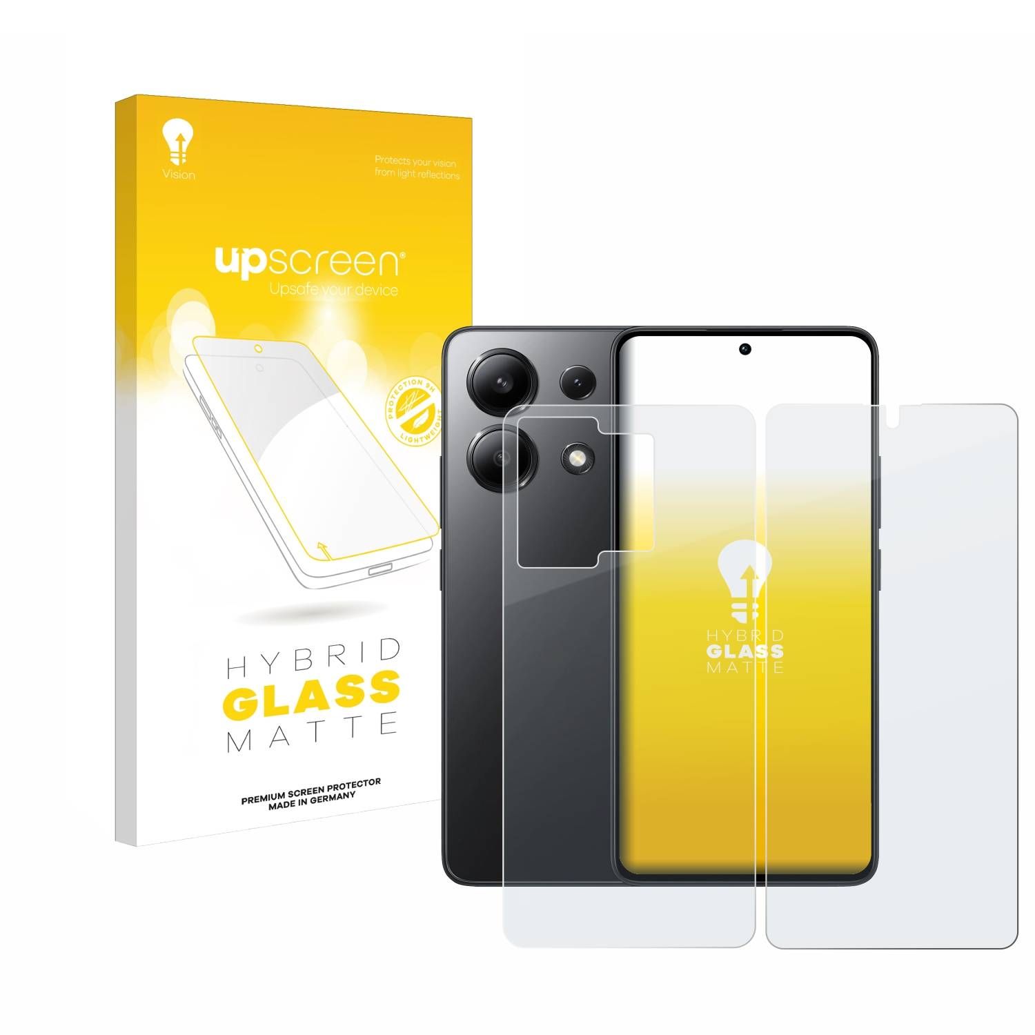 upscreen Hybrid Glas Matt Schutz-Folie für Xiaomi Redmi Note 13 5G (Display+Rückseite)