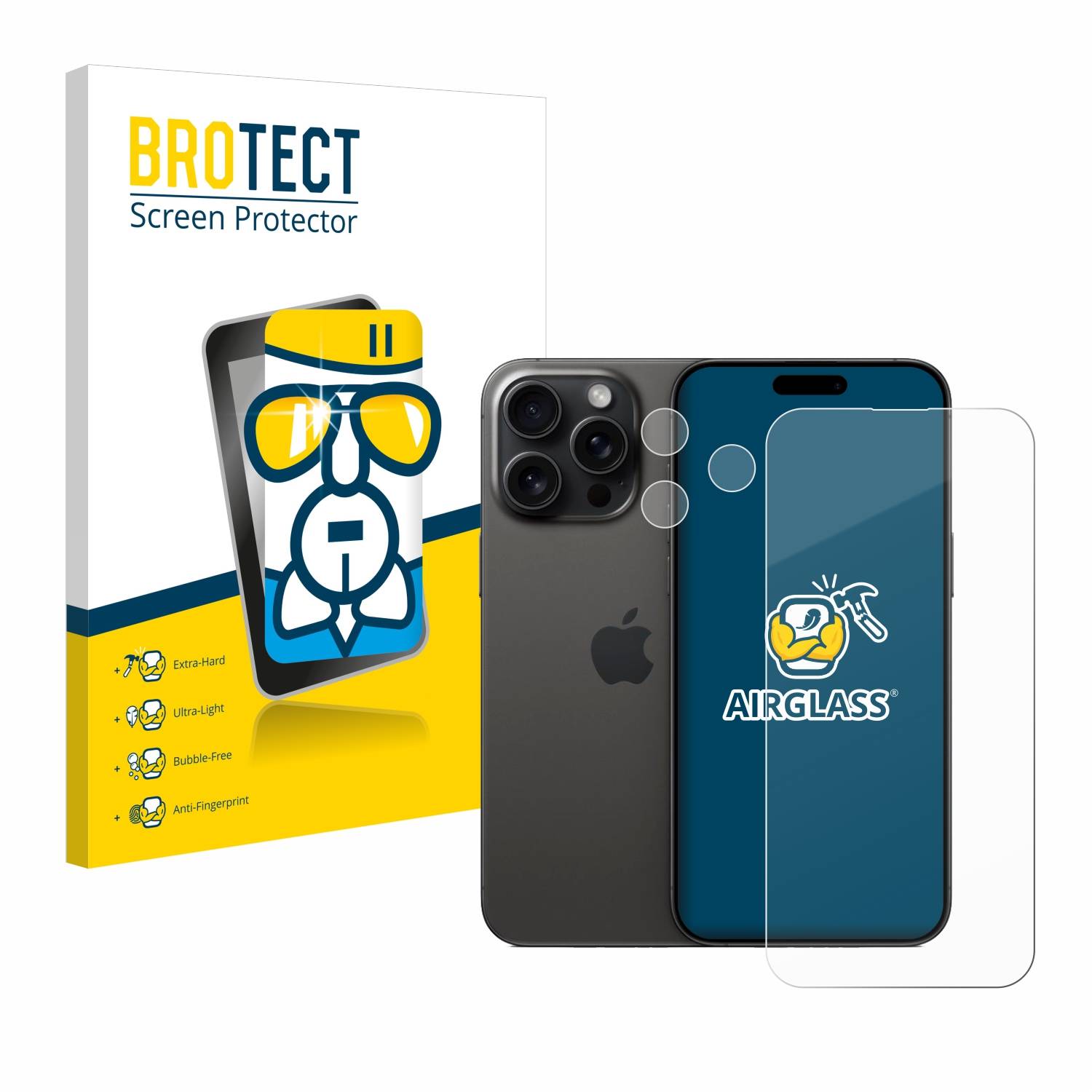 BROTECT AirGlass Glas Schutz-Folie für Apple iPhone 15 Pro Max (Display+Kamera) - Schutzglas