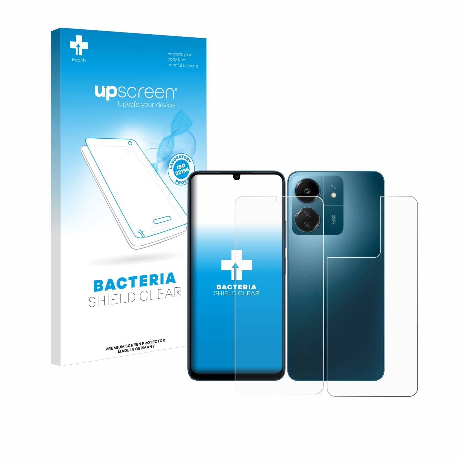 upscreen Bacteria Shield Schutzfolie für Xiaomi Redmi 13C (Display+Rückseite) - Antibakteriell