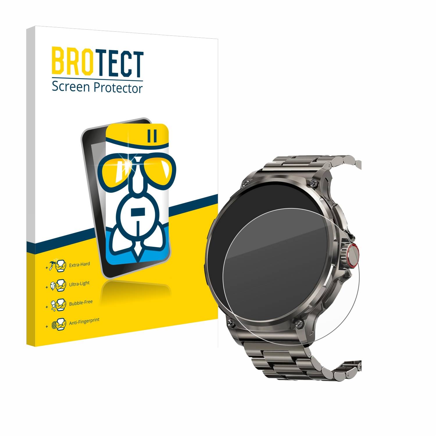 BROTECT AirGlass Glas Panzer-Folie für Tesofit Smartwatch 1.85 (rund) - Schutzglas