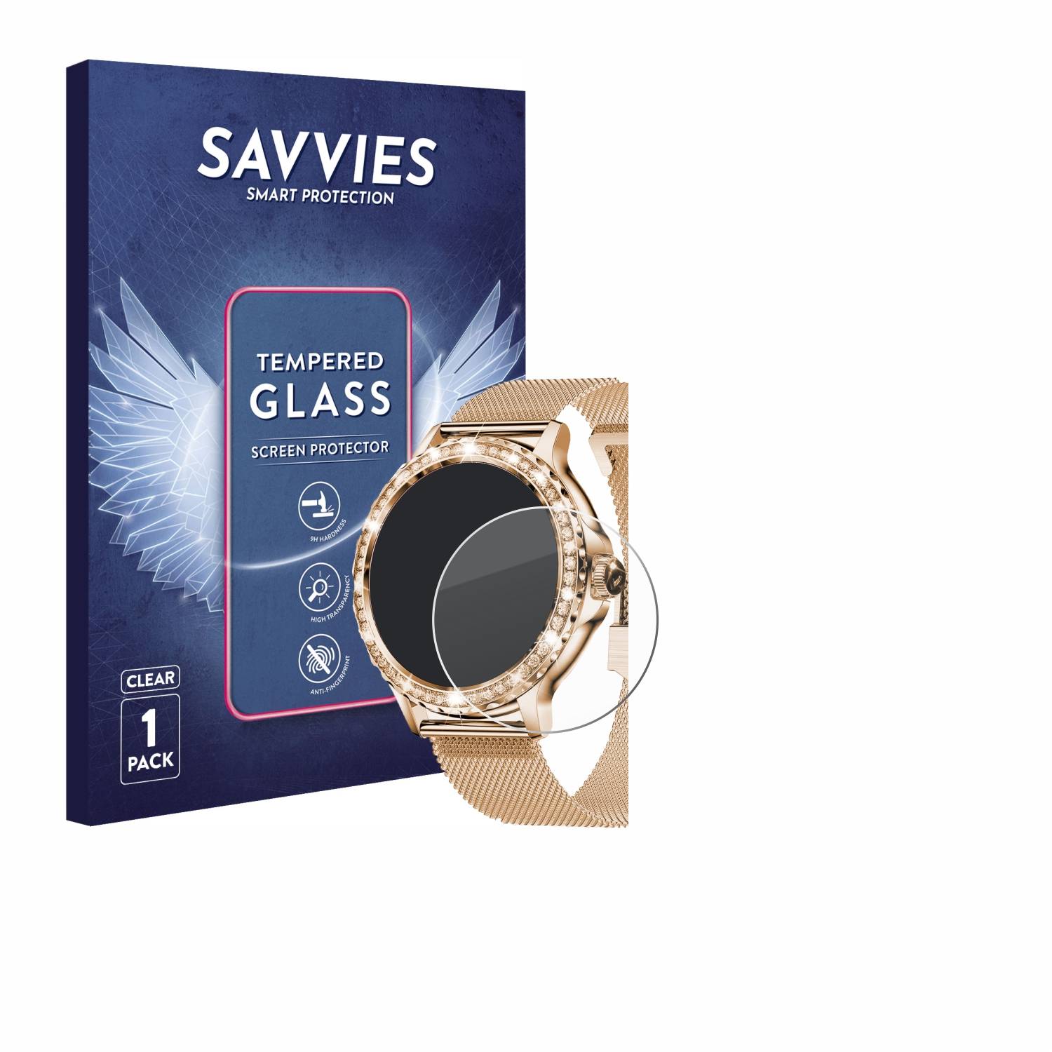 Savvies Clear Schutzglas für walkbee Smartwatch 1.3 (rund)