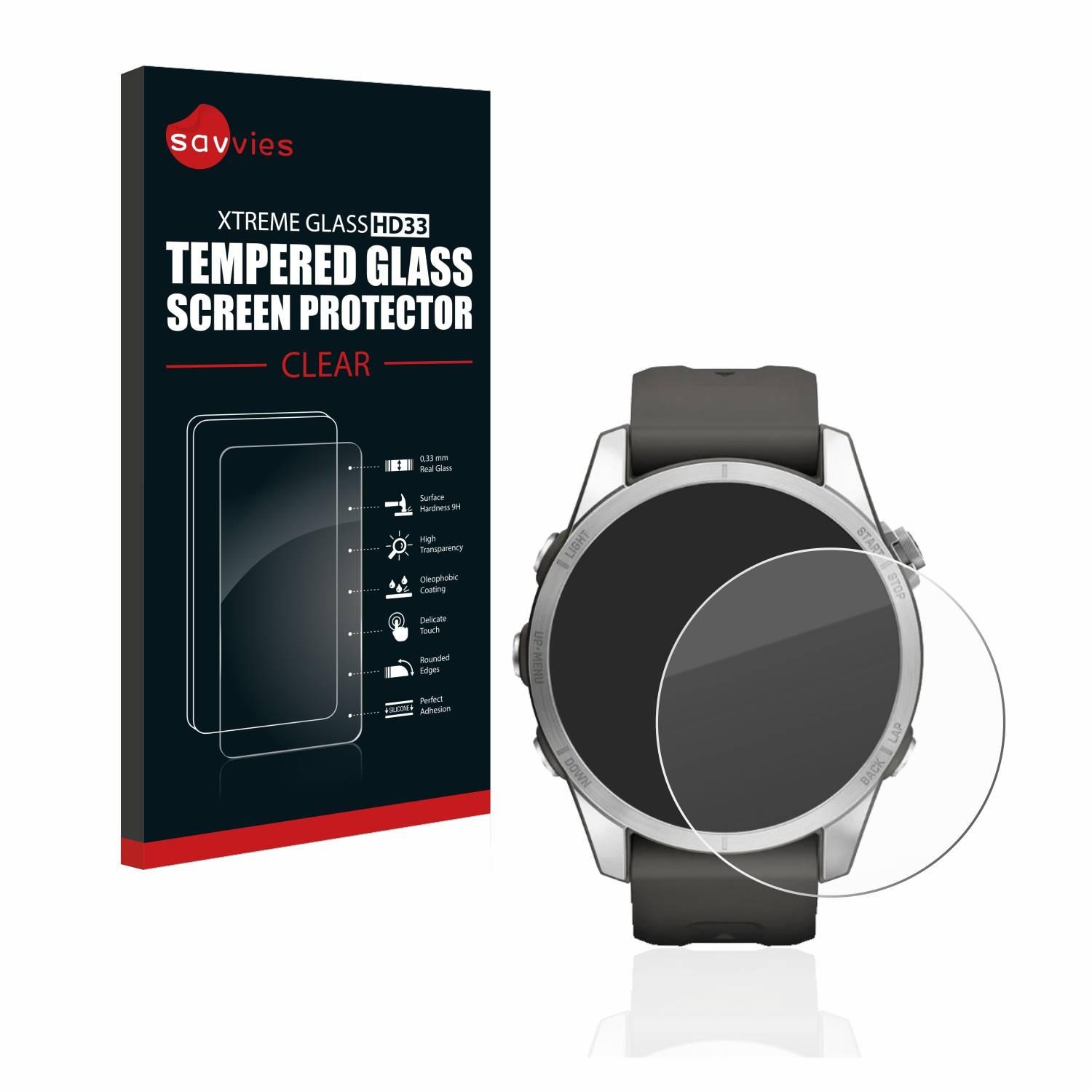 Savvies Clear Schutzglas für Garmin Fenix 7S Pro Solar (42 mm)