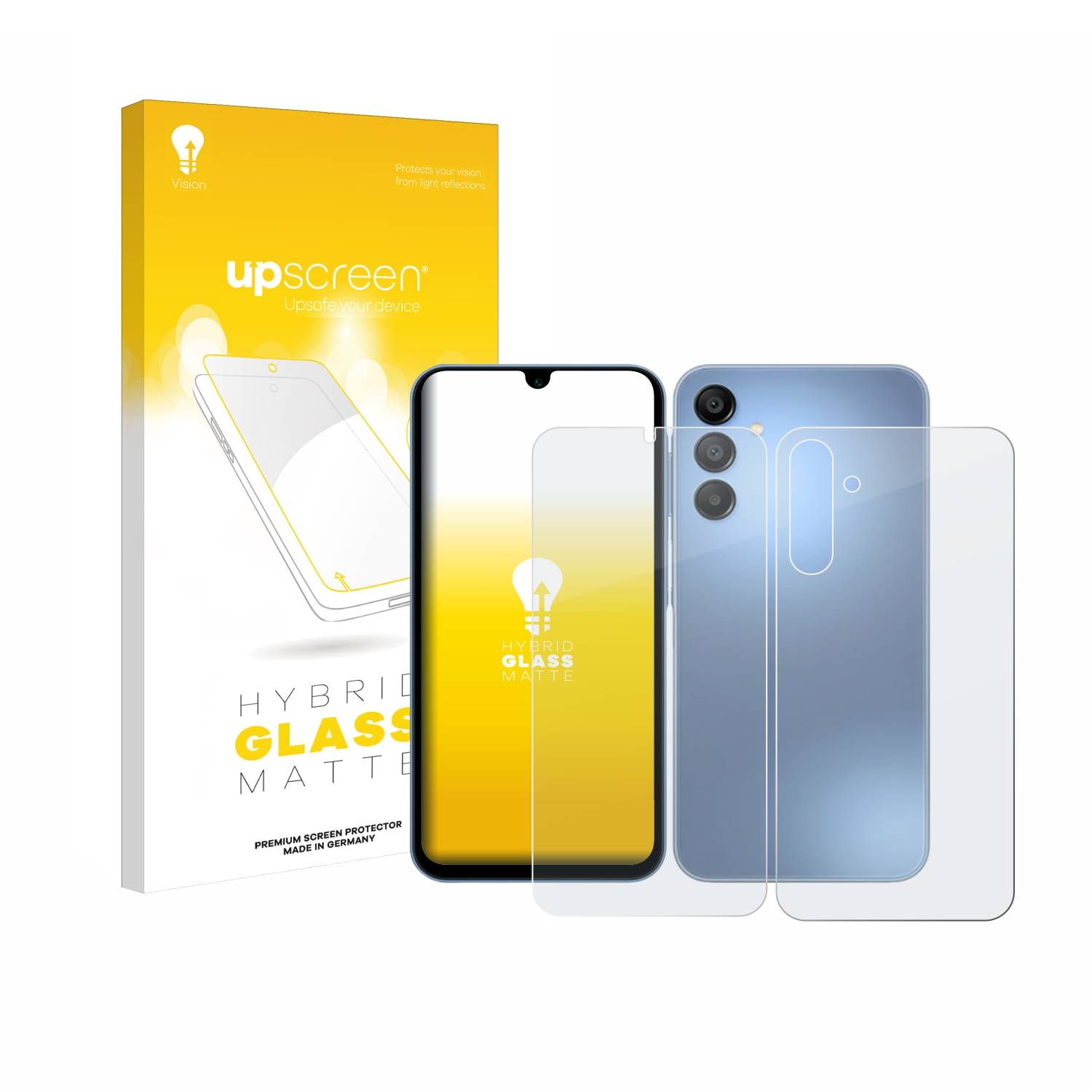 upscreen Hybrid Glas Matt Schutz-Folie für Samsung Galaxy A15 5G (Display+Rückseite)