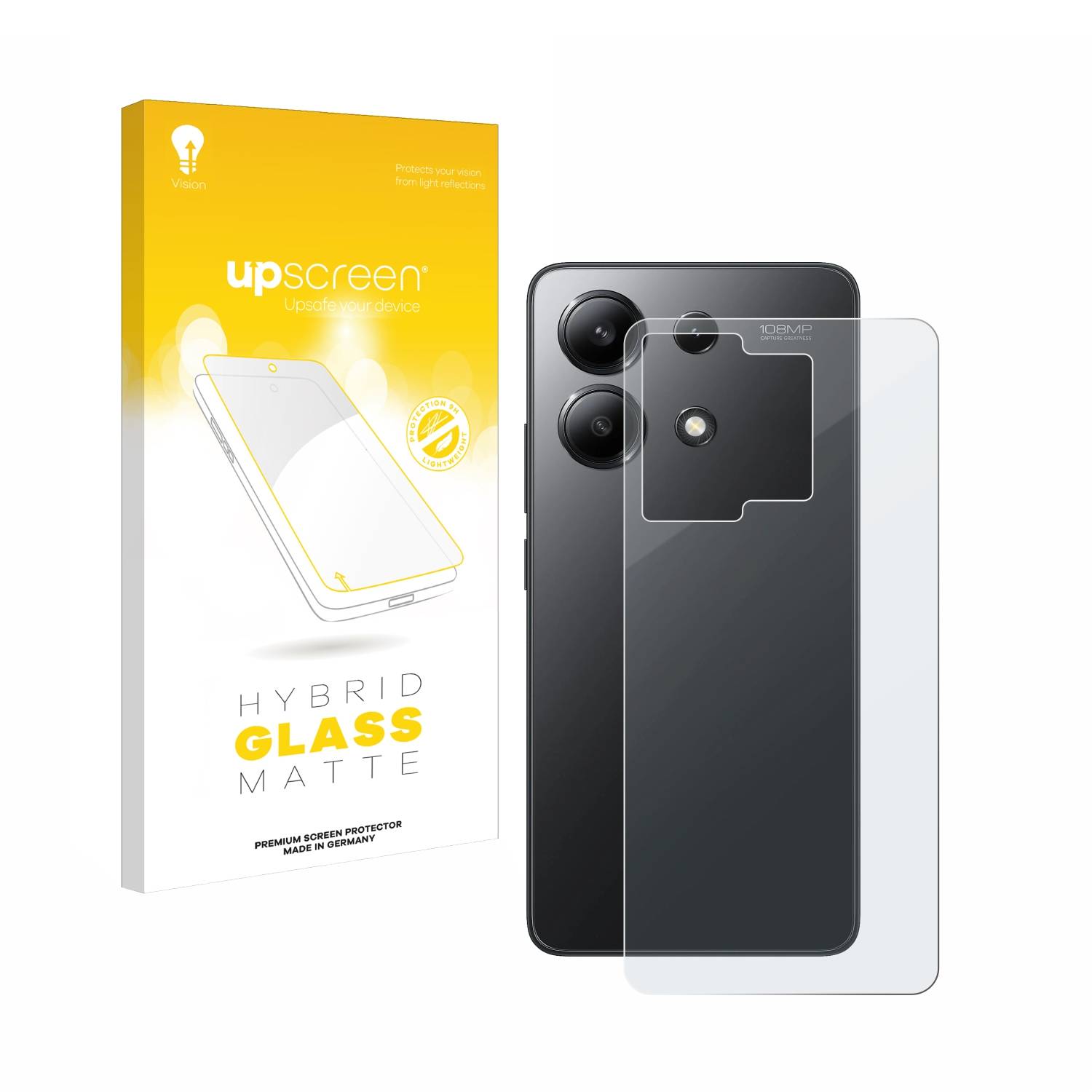 upscreen Hybrid Glas Matt Schutz-Folie für Xiaomi Redmi Note 13 5G (Rückseite)