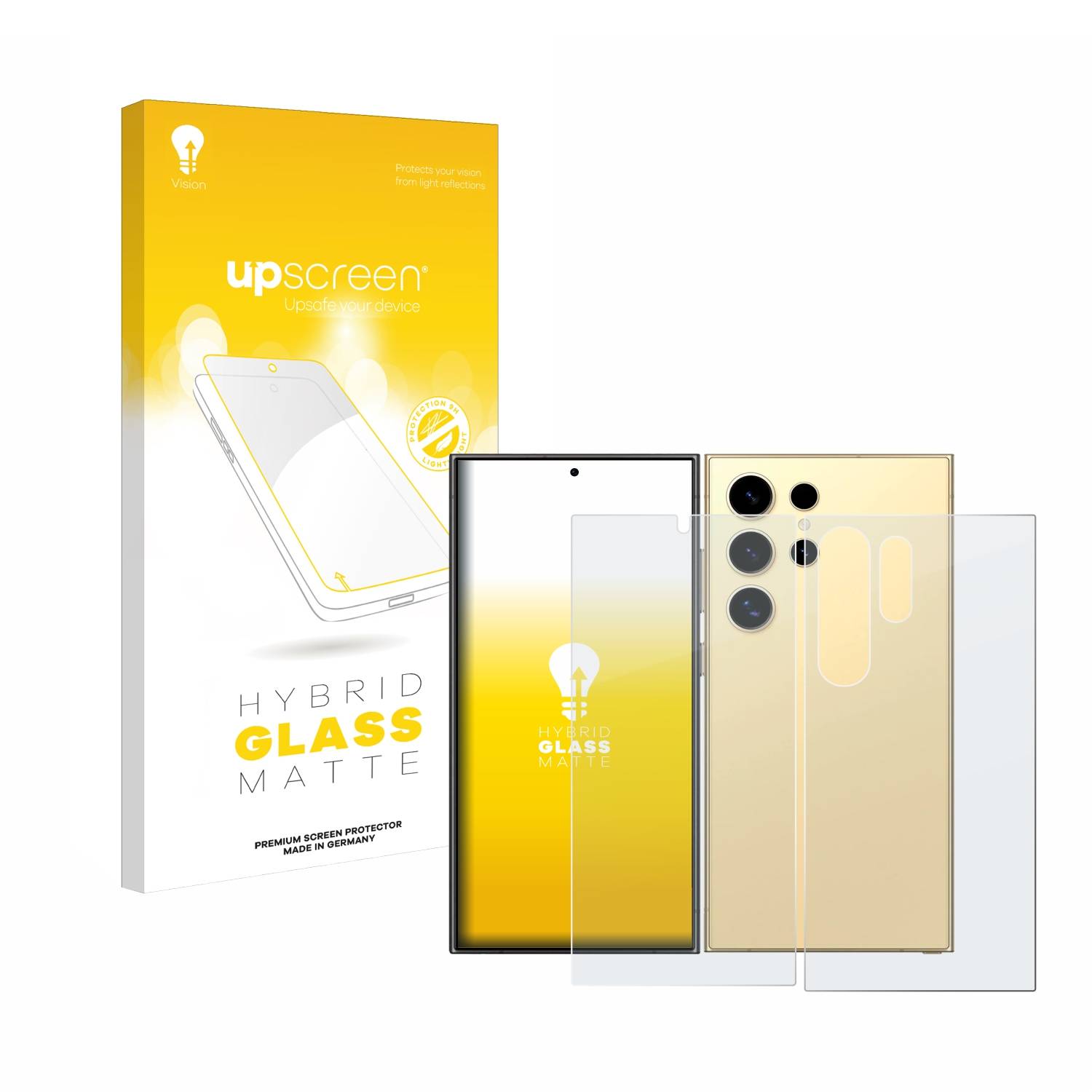 upscreen Hybrid Glas Matt Schutz-Folie für Samsung Galaxy S24 Ultra (case-friendly) (Display+Rückseite)