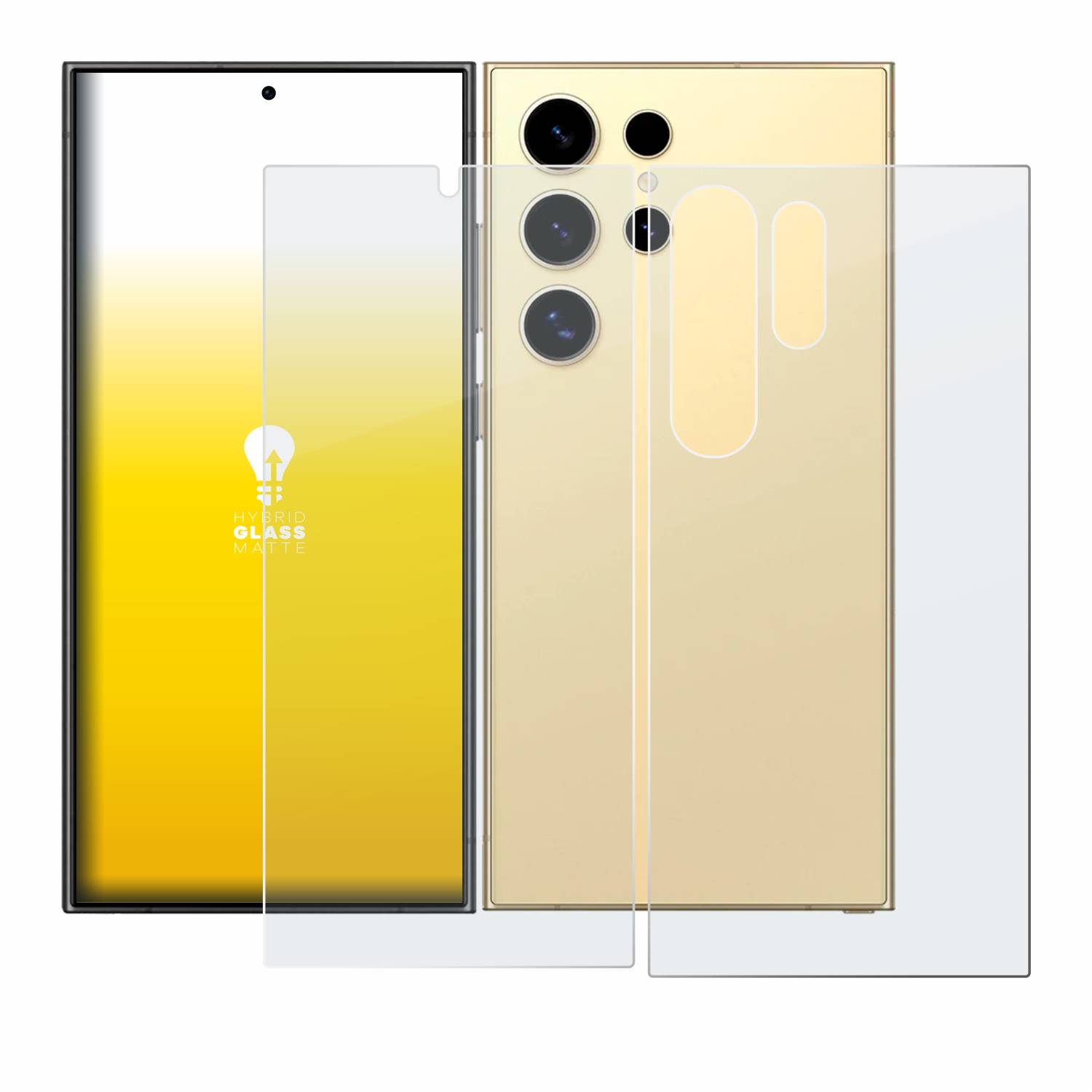 upscreen Hybrid Glas Matt Schutz-Folie für Samsung Galaxy S24 Ultra (case-friendly) (Display+Rückseite)