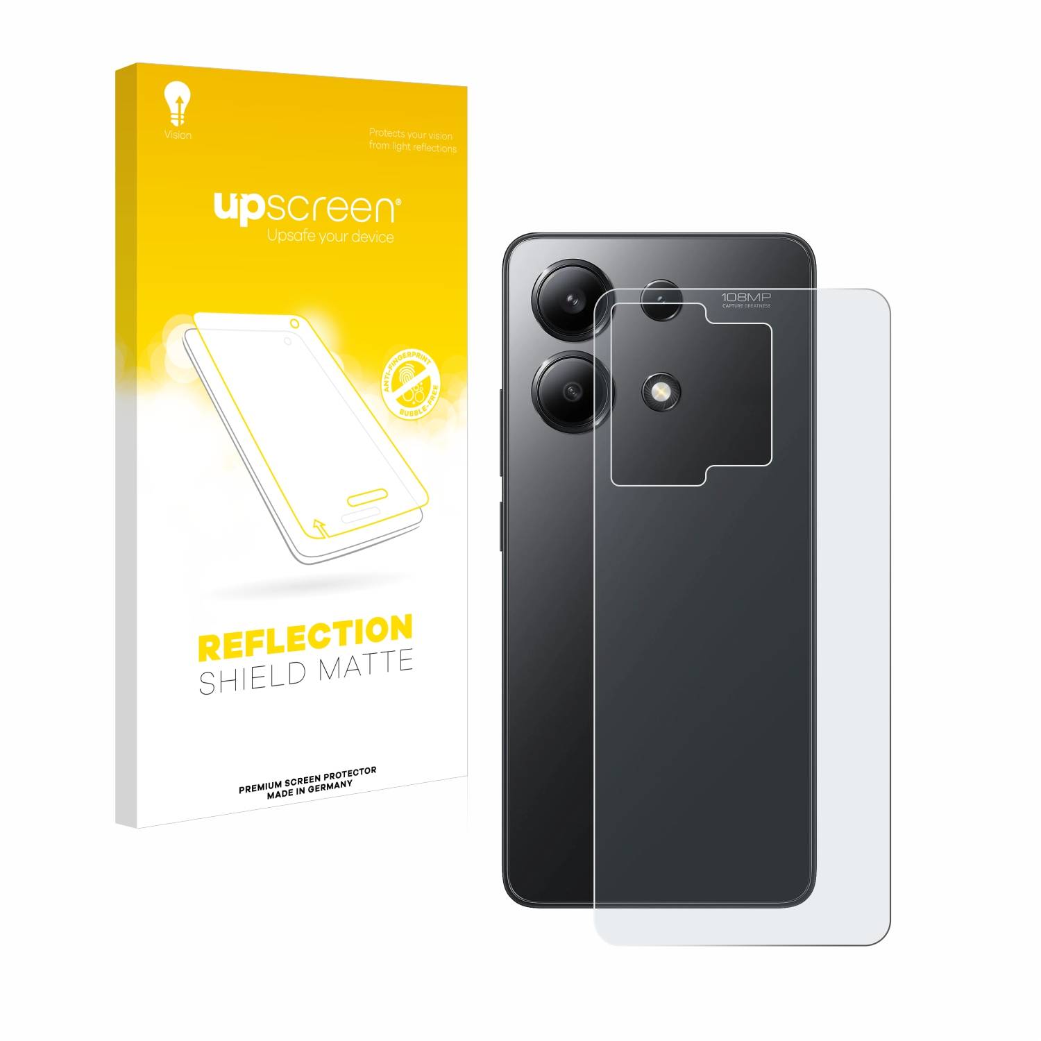 upscreen Reflection Shield Matt Schutzfolie für Xiaomi Redmi Note 13 (Rückseite)