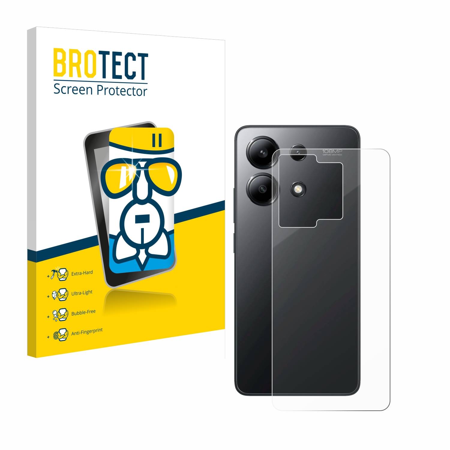 BROTECT AirGlass Glas Schutz-Folie für Xiaomi Redmi Note 13 4G (Rückseite) - Schutzglas