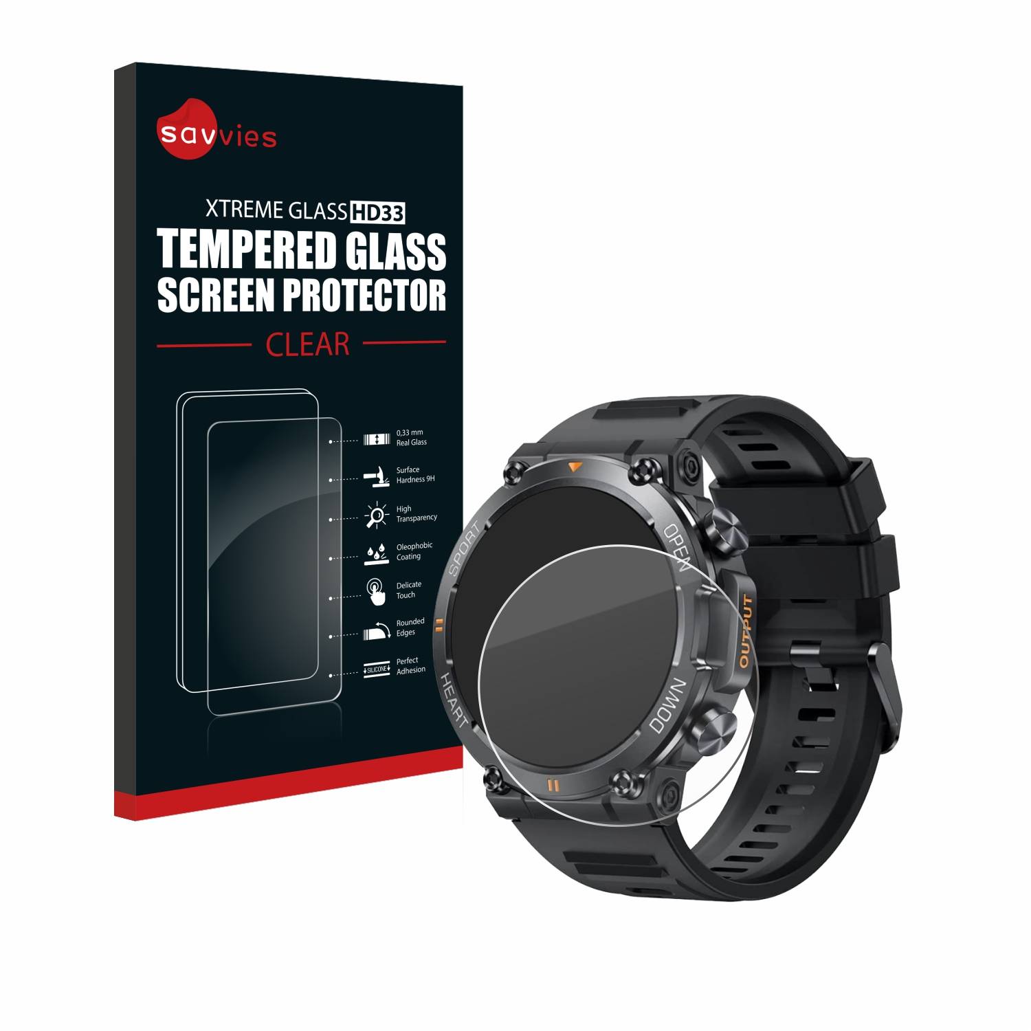 Savvies Clear Schutzglas für Akkee Smartwatch 1.39