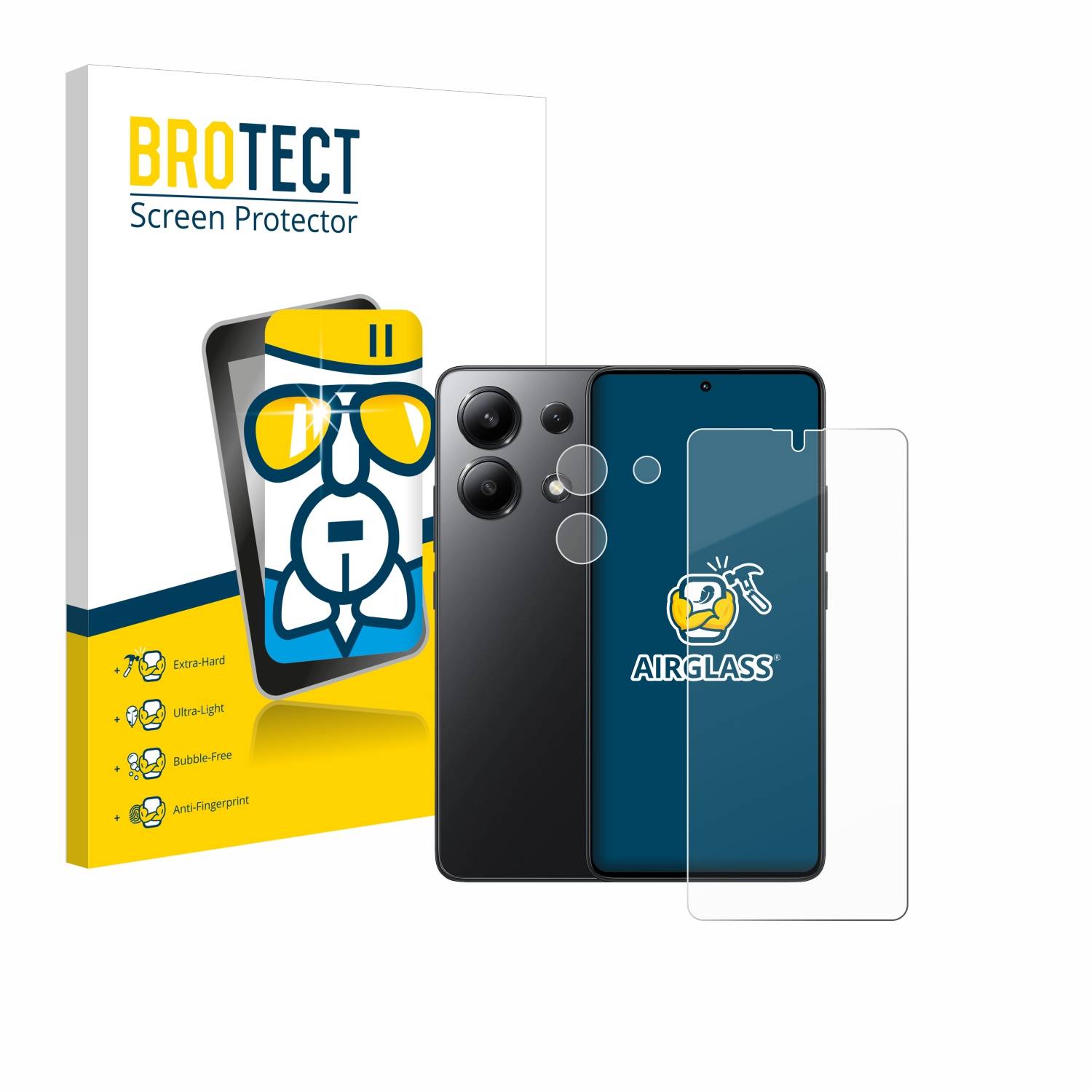 BROTECT AirGlass Glas Schutz-Folie für Xiaomi Redmi Note 13 (Display+Kamera) - Schutzglas