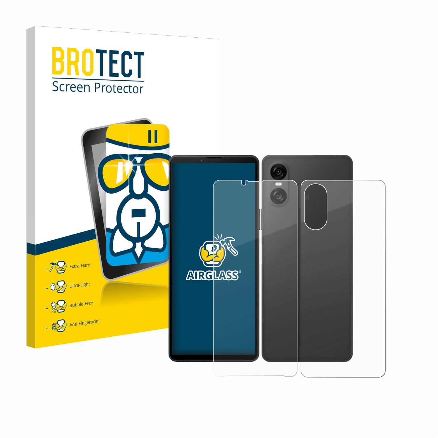BROTECT AirGlass Glas Schutz-Folie für Sony Xperia 10 VI (Display+Rückseite) - Schutzglas